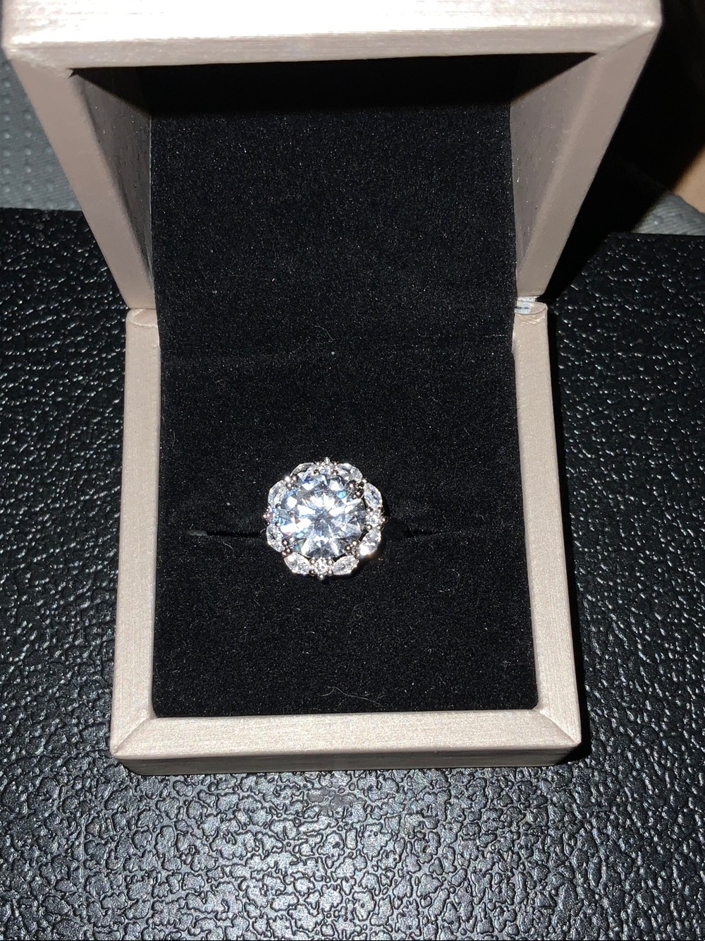 Sparkling Halo Solitaire Ring in Silver with Clear Center Stone